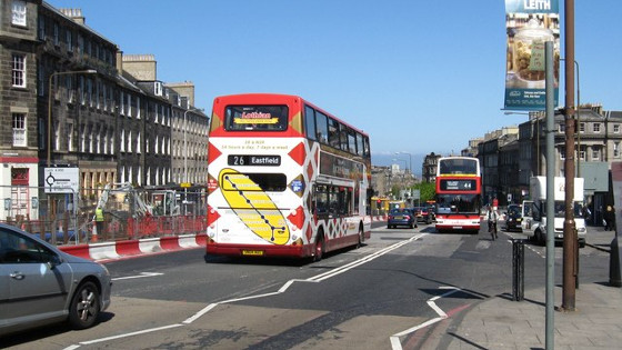 Busy Leith Street in Edinburgh